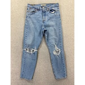 Levis Wedgie Jeans Womens 29 Blue Denim Straight Fit Light Wash Big E Distressed